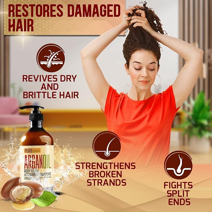 Moroccan Argan Oil Shampoo - Sulfate SLS Paraben Free Moisturizing Treatment for Women and Men - For All Types Including Curly, Dry, Damaged and Oily Hair - Hydrating and Nourishing - Salon Grade-FemmiqueWomen