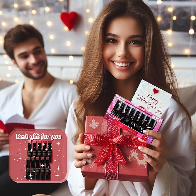 10 Pack Tinted Lip Balm With Glitter Powder Stocking Stuffers Tinted Chapstick - Moisturizing Lip Balm with Shimmer - Lipstick Set - Assorted Colors and Favors-FemmiqueWomen