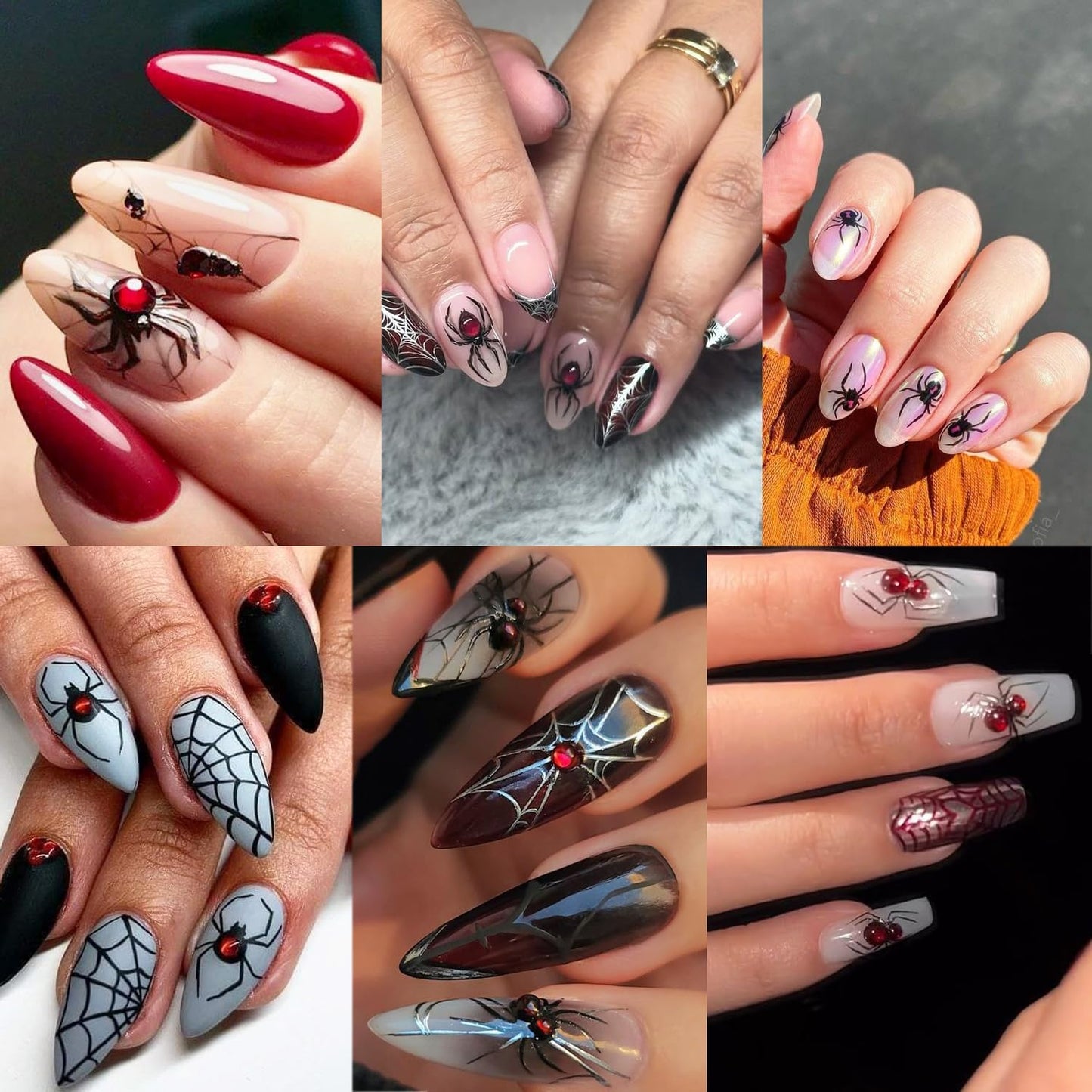 2 Sheets Spider Nail Decals for Nail Art Embossed Halloween Nail Stickers with Rhinestones Designs 5D Horror Spider Nail Art Stickers Self-Adhesive Halloween Holiday Nail Supplies for Women-FemmiqueWomen