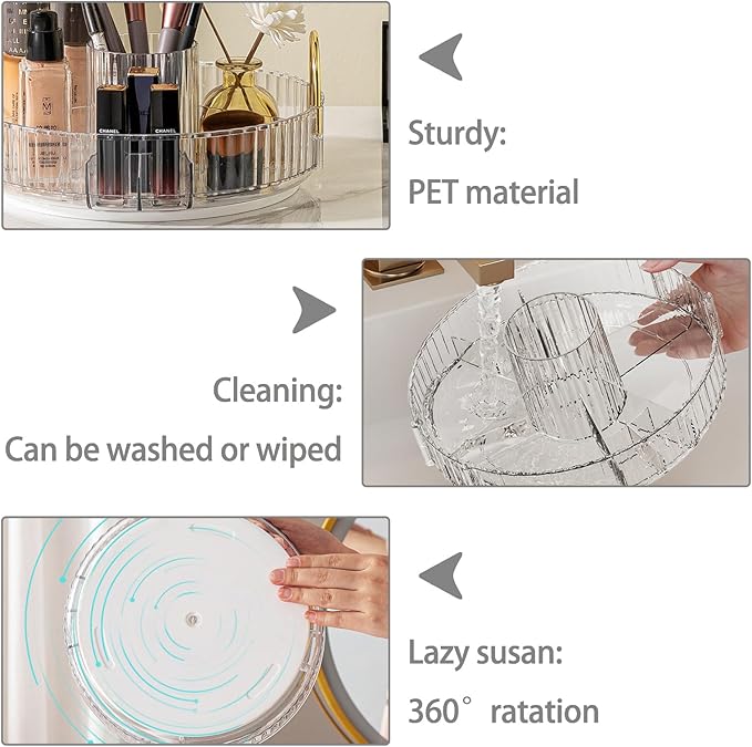 Rotating Makeup Organizer for Vanity, High-Capacity Skincare Clear Make Up Storage Perfume Organizers Cosmetic Dresser Organizer Countertop 360 Spinning (Clear, New-3 Tier)-FemmiqueWomen