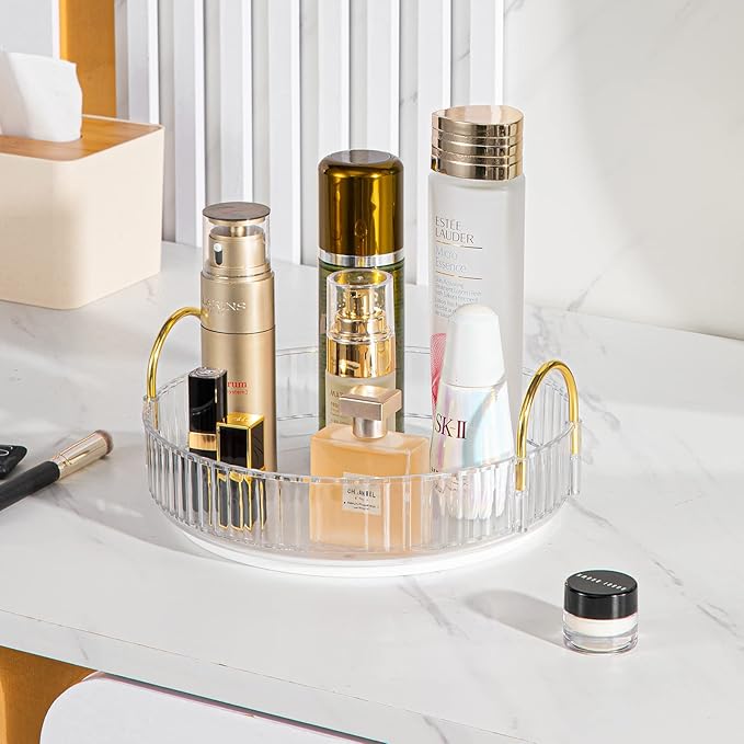 Rotating Makeup Organizer for Vanity, High-Capacity Skincare Clear Make Up Storage Perfume Organizers Cosmetic Dresser Organizer Countertop 360 Spinning (Clear, 1 Tier)-FemmiqueWomen