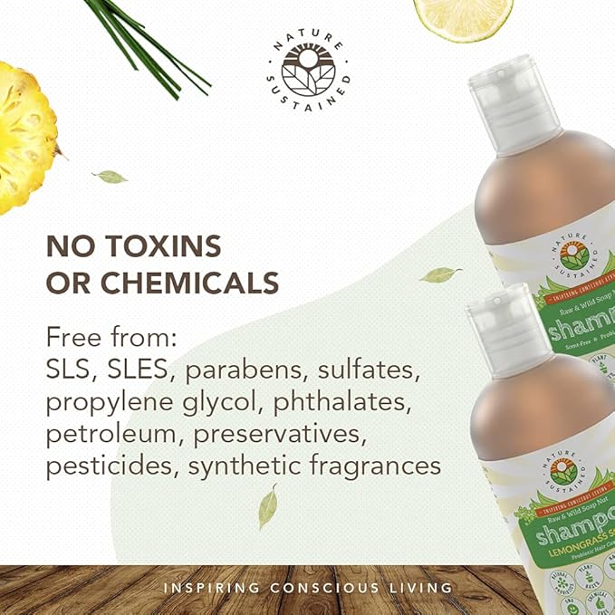 Organic Shampoo - Raw & Wildcrafted with Probiotics, Hypoallergenic Natural & Sulfate Free Shampoo for Sensitive Scalp, Dry Hair, Dandruff, Eczema & Psoriasis, 9oz, Lemongrass-FemmiqueWomen