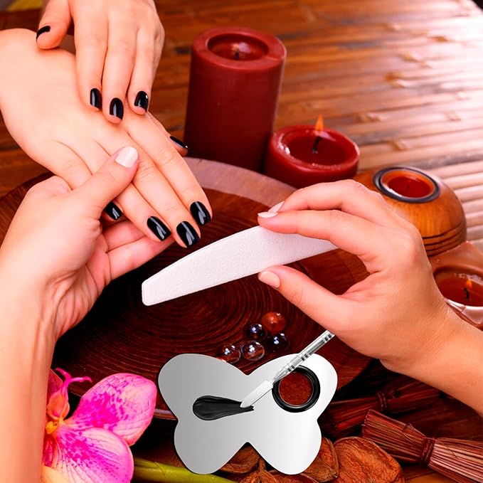 2 Pcs Stainless Makeup Mixing Palette,Tool for Mixing Foundation Nail-Art,Palette with A Stick,Storage Bag,Beauty Salon Color Cream Mixing Palette,Makeup Artist,Makeup Enthusiast (Butterfly Shaped)-FemmiqueWomen