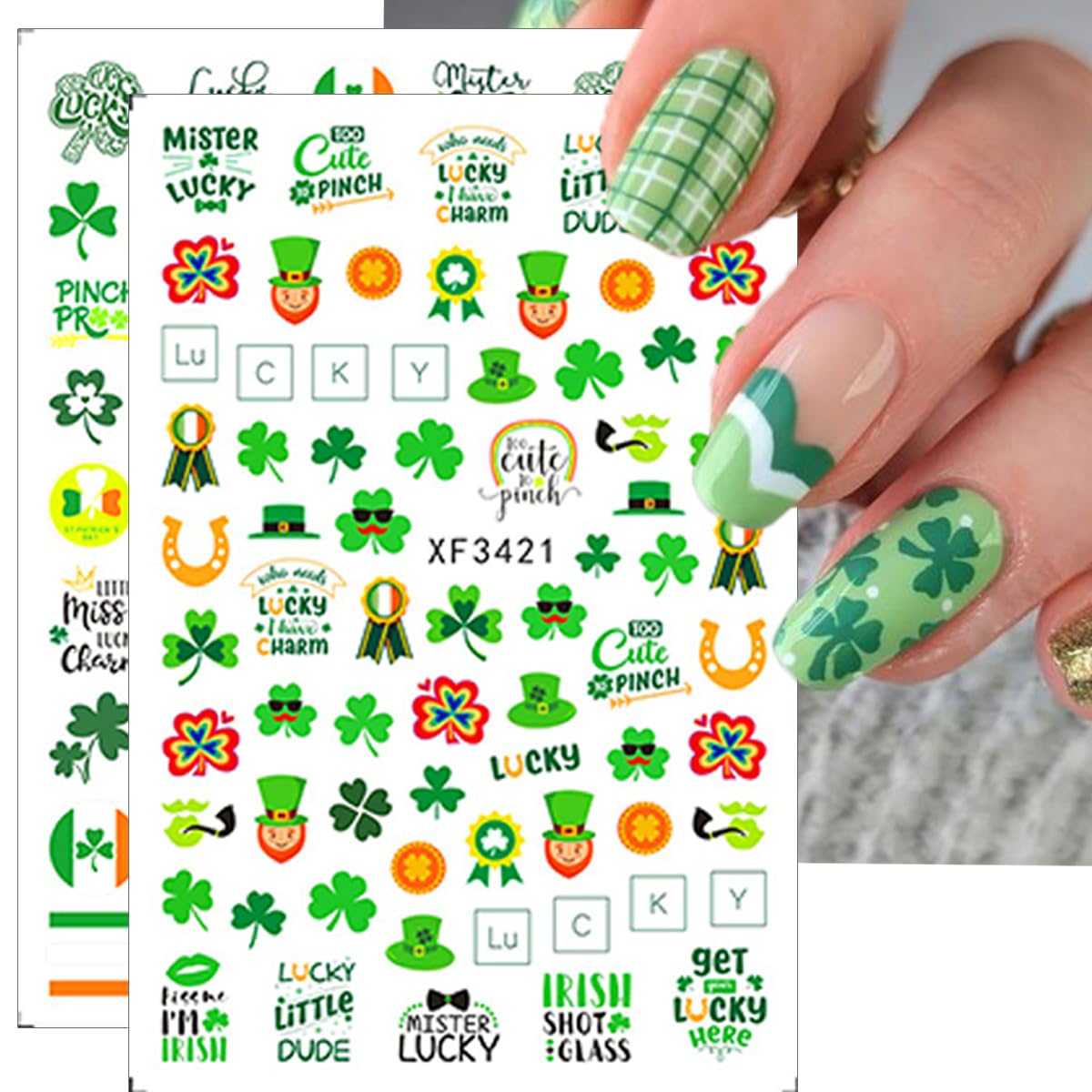 10 Pcs St. Patrick's Day Nail Art Stickers Luck of The Irish Nail Decals Shamrock Nail Stickers Green Spring Foil Decals Clover Nail Art Design Saint Patrick's Day Nail Decoration Supplies for Women-FemmiqueWomen