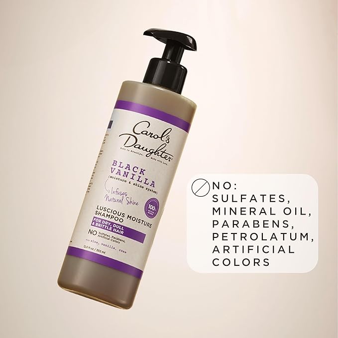 Carol's Daughter Black Vanilla Moisture Sulfate Free Shampoo for Curly, Wavy or Natural Hair, Moisturizing Hair Care for Dry, Damaged Hair, 12 Fl Oz-FemmiqueWomen
