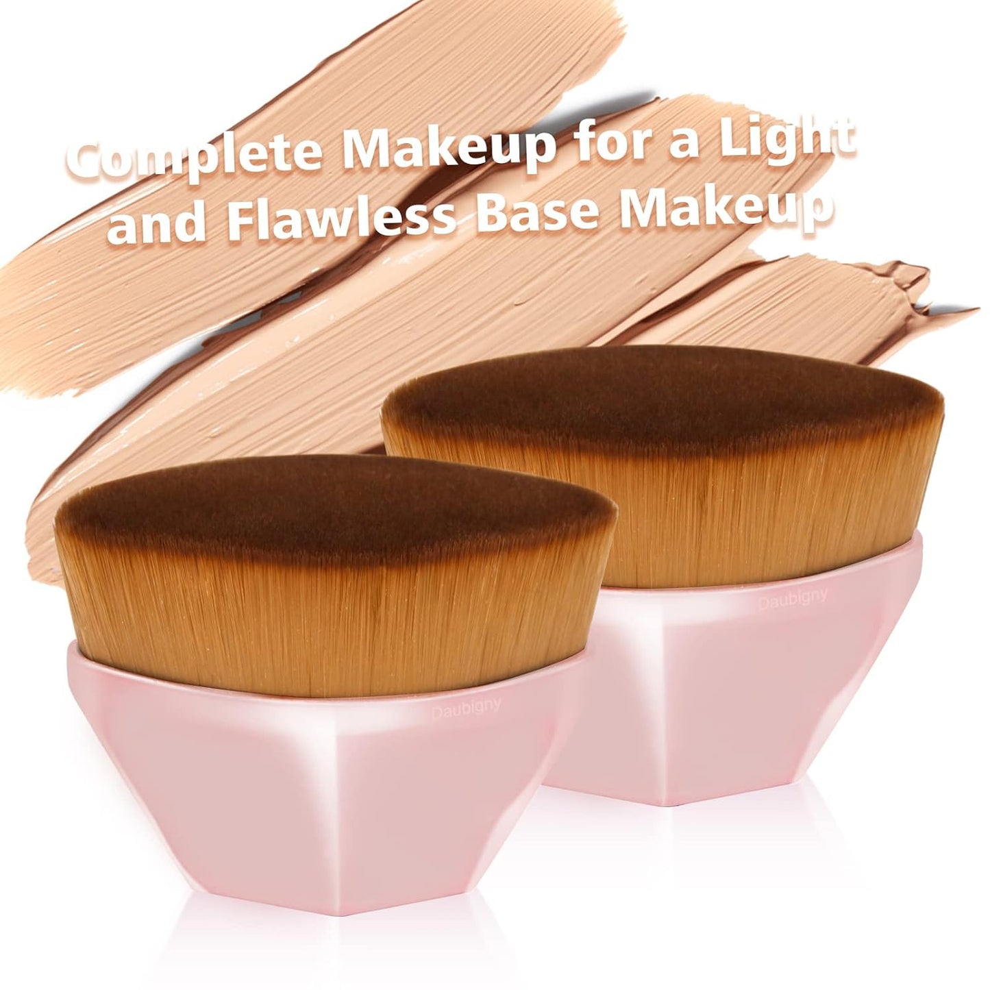Daubigny Foundation Makeup Brush Flat Top Kabuki Hexagon Face Blush Liquid Powder Foundation Brush for Blending Liquid, Cream or Flawless Powder Cosmetics with Bonus Protective Case (Light Pink)-FemmiqueWomen