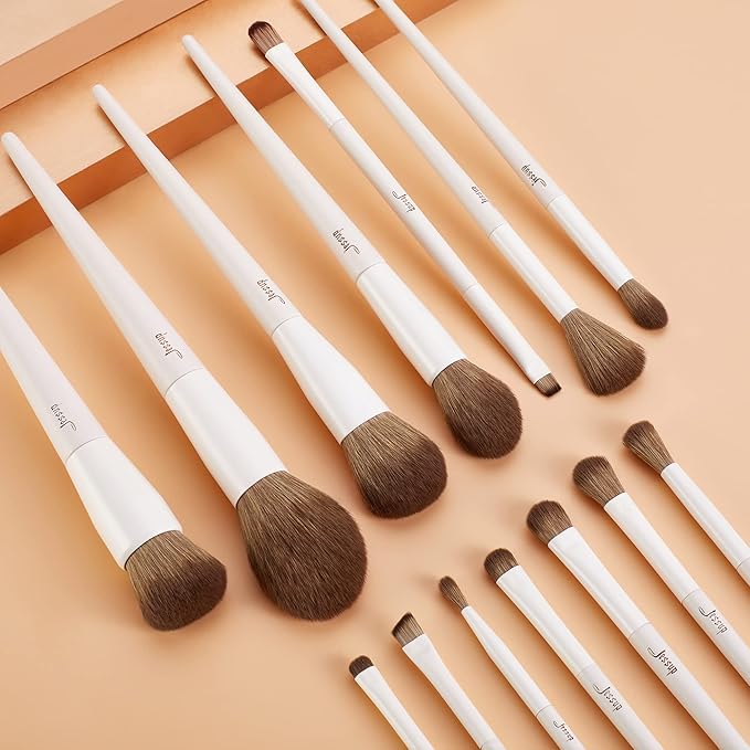 Jessup Makeup Brushes 14Pcs Makeup Brush Set Premium Synthetic Powder Foundation Contour Blush Concealer Eye Shadow Blending Liner Make Up Brush Kit Light Grey T329-FemmiqueWomen