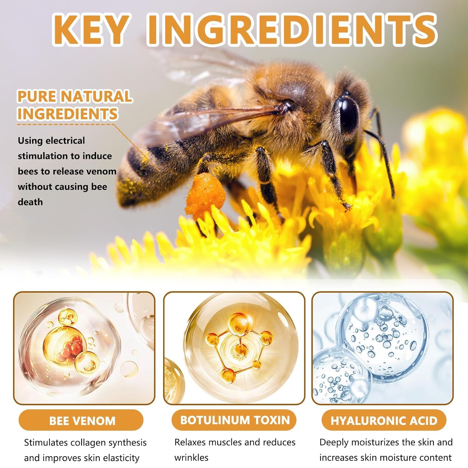 Bee Venom Wrinkle Removal Cream, Anti-Aging, Restore and Enhance Skin Elasticity, Natural and Non-Irritating, Suitable for Sensitive, Dry, Oily Skin-FemmiqueWomen
