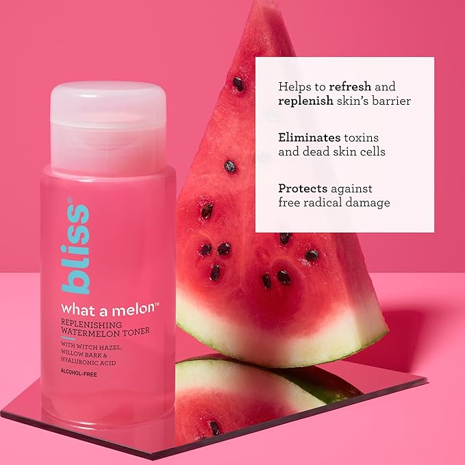 Bliss What a Melon Replenishing Watermelon Hyaluronic Acid Toner - 7 Fl Oz - Witch Hazel & Willow Bark - Hydrates, Refreshes and Energizes Tired Skin - Clean - Vegan & Cruelty-Free-FemmiqueWomen