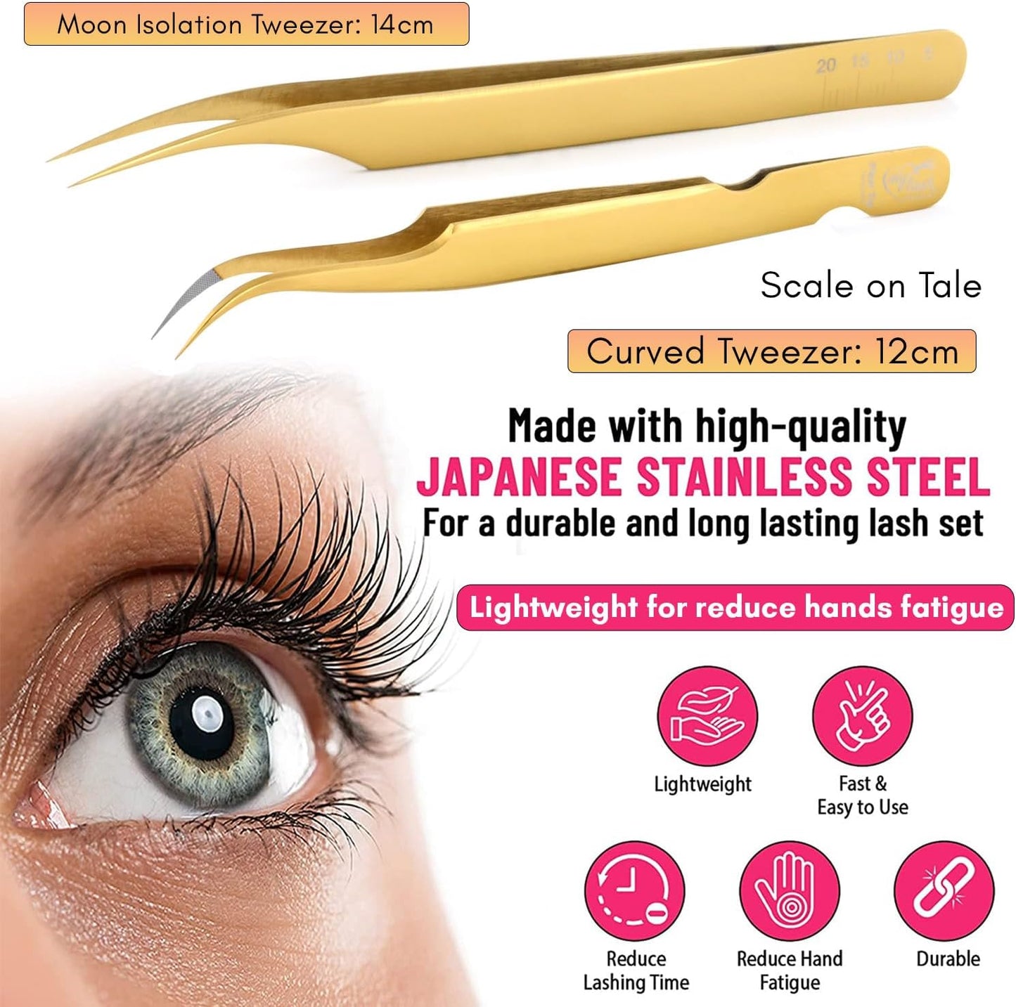 2Pcs Fiber Tip Grip Boot Volume Tweezers and Dolphin Isolation Eyelash Tweezers Set Professional Precision Mink Lashes Fan Making Mega Volume Boot Lashing Tweezers (Gold Set)-FemmiqueWomen