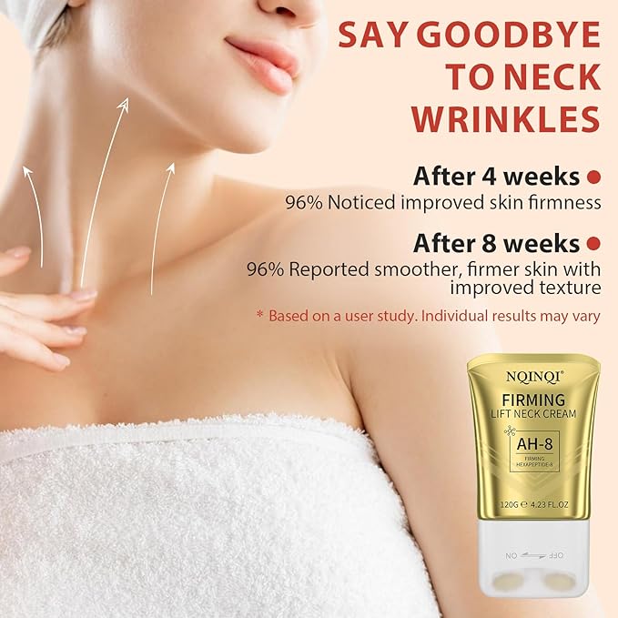 AH-8 Firming Neck Cream with Roller - Neck and Chest Firming Cream to Lift, Tighten & Smooth Sagging Skin, Reduce Wrinkles & Hydrate for Youthful Neck, 4.23 Fl Oz-FemmiqueWomen