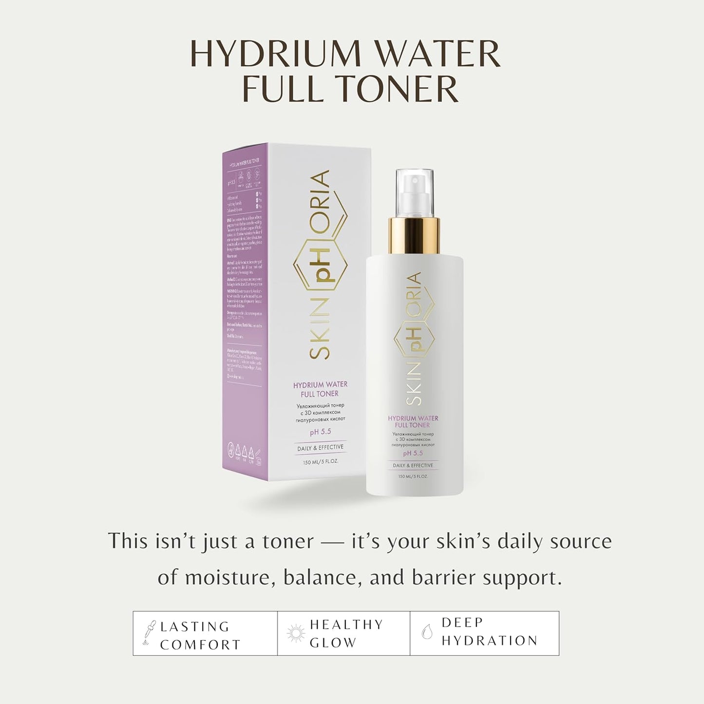 Hydrium Water Full Toner – pH 5.5 Balancing Face Toner with Hyaluronic Acid, Babassu Oil & Betaine – Instantly Hydrates & Revives Tired Skin – 150ml Spray Bottle-FemmiqueWomen