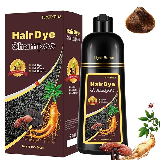 Light Brown Shampoo Para Pintar el Cabello - Instant Hair Dye Shampoo 3 in 1 Refresh Hair Color, Herbal Shampoo Hair Dye for Women Men, Easy to Use & Long Lasting Hair Color Shampoo 16.90 oz-FemmiqueWomen