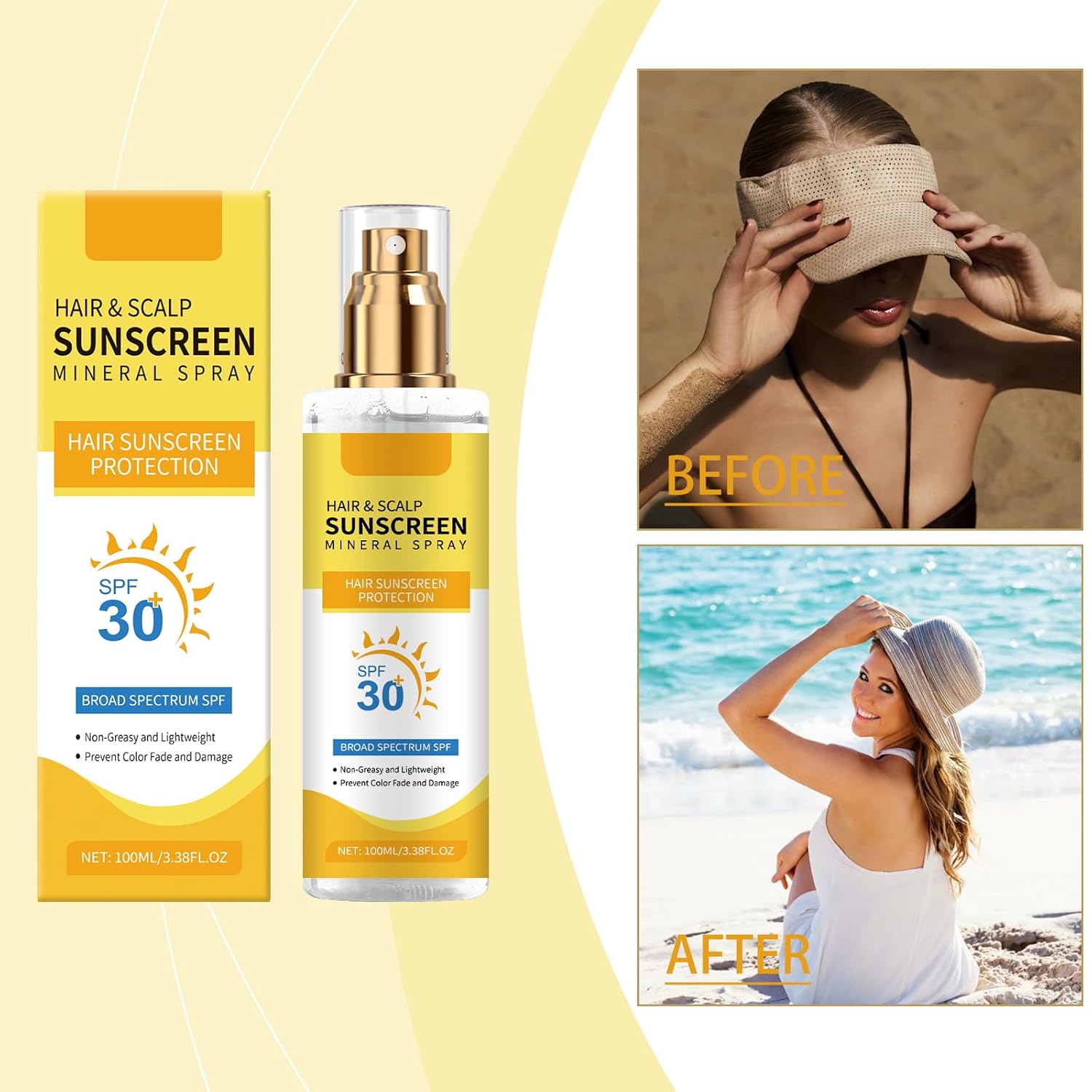2PCS Ultimate Hair & Scalp Sunscreen Spray SPF 30, UV Protection for Scalp and Hair, Lightweight Breathable, Beach & Pool Essentials, for All Hair Colors and Types-FemmiqueWomen
