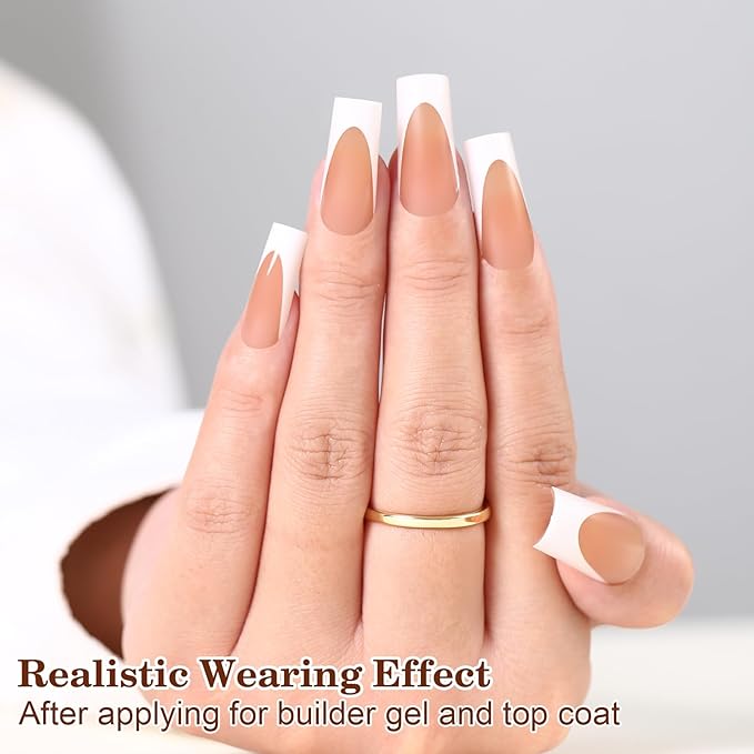 Long French Tip Press on Nails, 150pcs Square Deep Brown French Gel Nail Tips 15Sizes, Pre-lasting Soak Off Acrylic Fake Nails, No Need to File False Nail Tips Extension for Women Nails