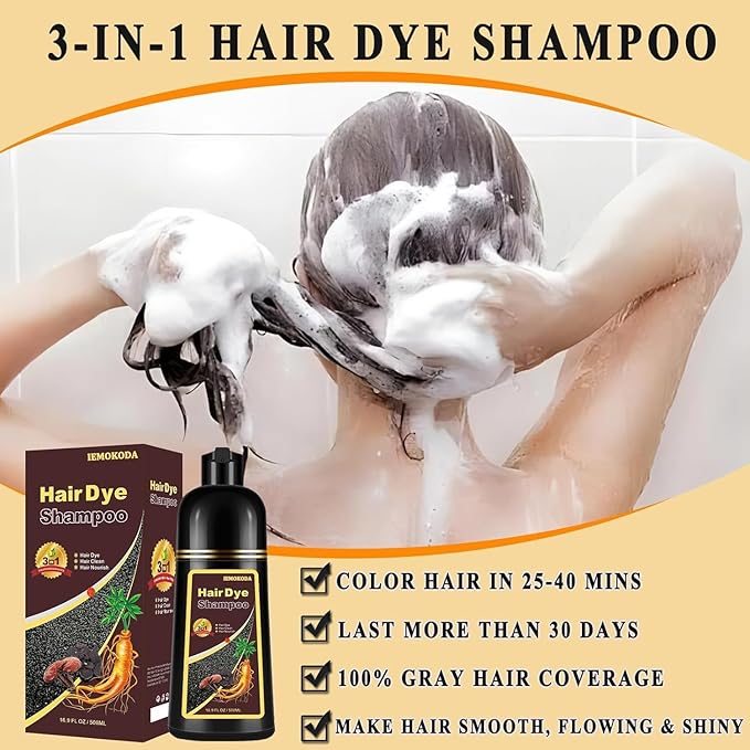 Dark Brown Hair Dye Shampoo 3 in 1 for Gray Hair, Long-lasting & Natual Hair Color Shampoo, Herbal Ingredients Natural Shampoo Hair Dye Effect in Minutes, Gifts for Men Women 500ml-FemmiqueWomen
