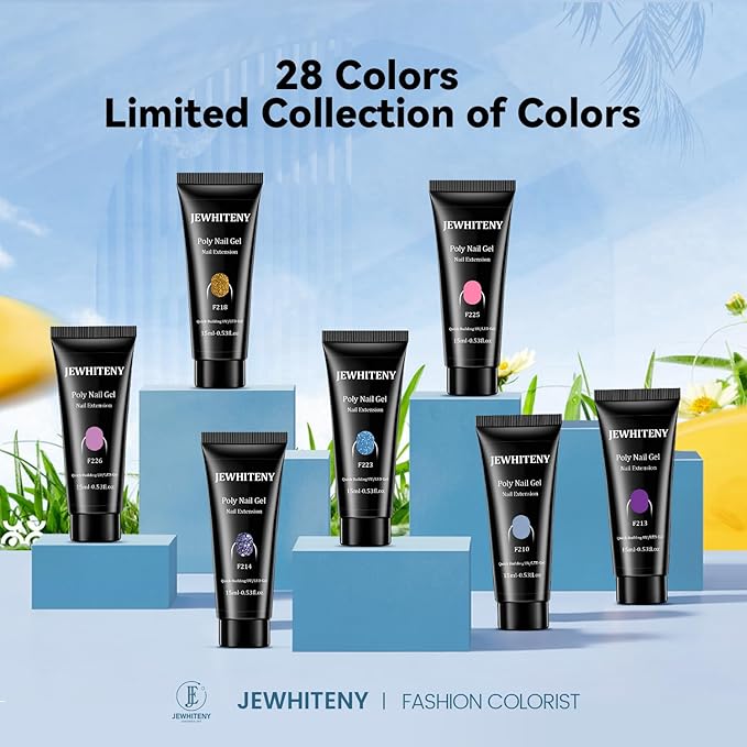 JEWHITENY 28 Colors Poly Nail Gel Set - 15ml Nude Pink Brown Black Grey Blue Yellow Tones for French Manicure DIY Nail Art Salon & Home Use Holiday Gift-FemmiqueWomen