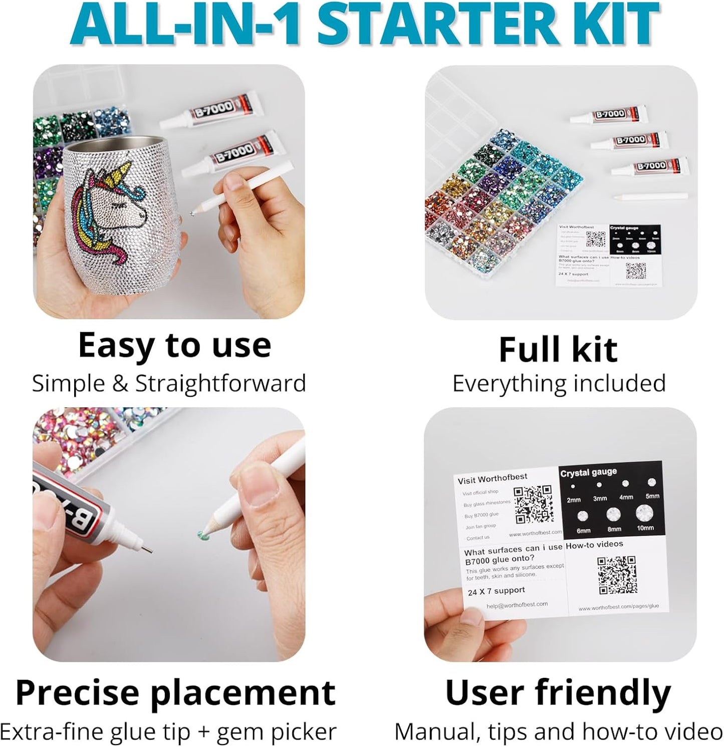 30000Pcs Resin Jelly Rhinestones Set for Crafting Bedazzling, Turquoise AB Flatback Gems Jewels for Crafts Clothes Shoes Fabric Outfit Nails Makeup, Flat Back Crystal 2-6mm with b 7000 Glue-FemmiqueWomen