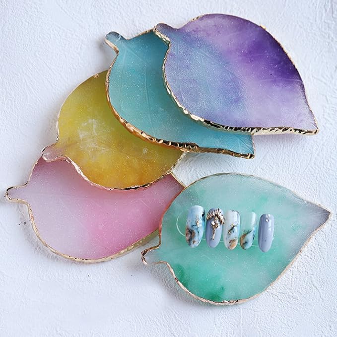 1 Piece Nail Art Palette Nail Polish Palette Mixing Palette Makeup Plate Nail Plate for Nail Art Nail Tip Holder Nail Art Display (gray leaf)-FemmiqueWomen