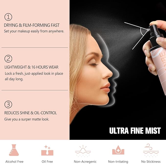 Long Lasting Makeup Setting Spray Kit - 3.38 Fl oz Super Matte Finish Setting Mist Lightweight Face Make up Fixer for Oily Skin + 1PC Sponge Puff + 1PC Powder Puff-FemmiqueWomen