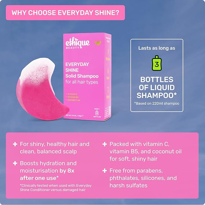 Ethique Everyday Shampoo Bar for soft, shiny hair with Vitamin C - Plastic-Free, Cruelty-Free, Vegan, 3.88 oz - Formerly Pinkalicious-FemmiqueWomen