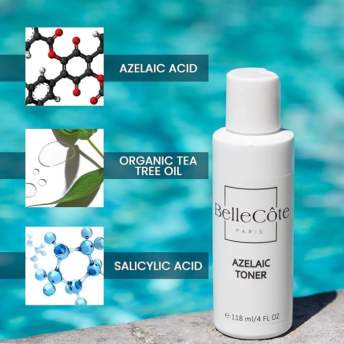 Skin Care Acne Treatment Toner - 10% Azelaic Acid, 2% Salicylic Acid, Tea Tree Oil Clean and Clear Acne Serum, Rosacea Treatment for Face, Reduces Blackhead | 4oz-FemmiqueWomen