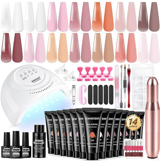 JEWHITENY 14 pcs Poly Gel Nail Extension Kit With Drill Machine U V Nail Light ALL In One Polygel Starter Kit-FemmiqueWomen