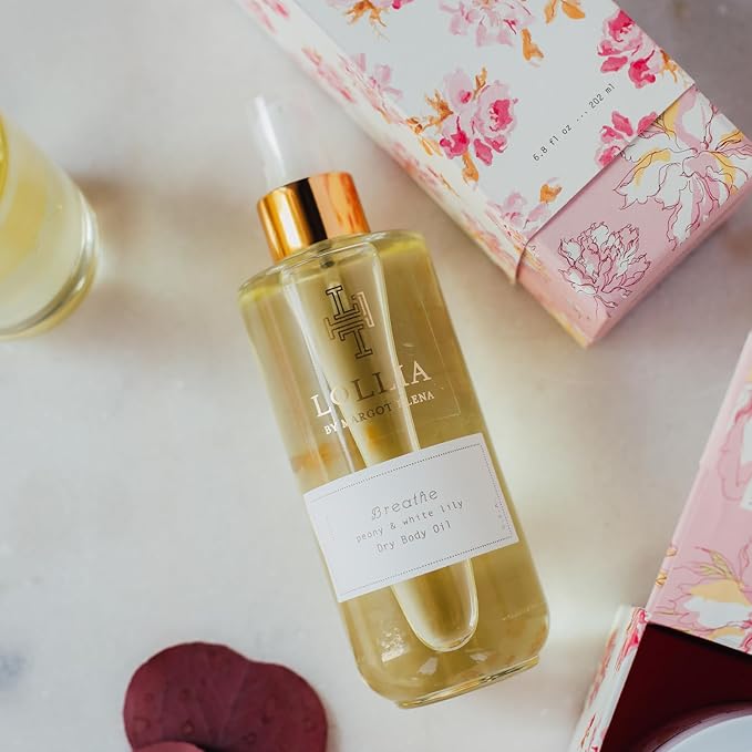 LOLLIA Breathe Dry Body Oil, 6.8 Fl. Oz. – Peony & White Lily – Women’s Scented, Moisturizing, Dry Body Oil for Women, For All Skin Types-FemmiqueWomen