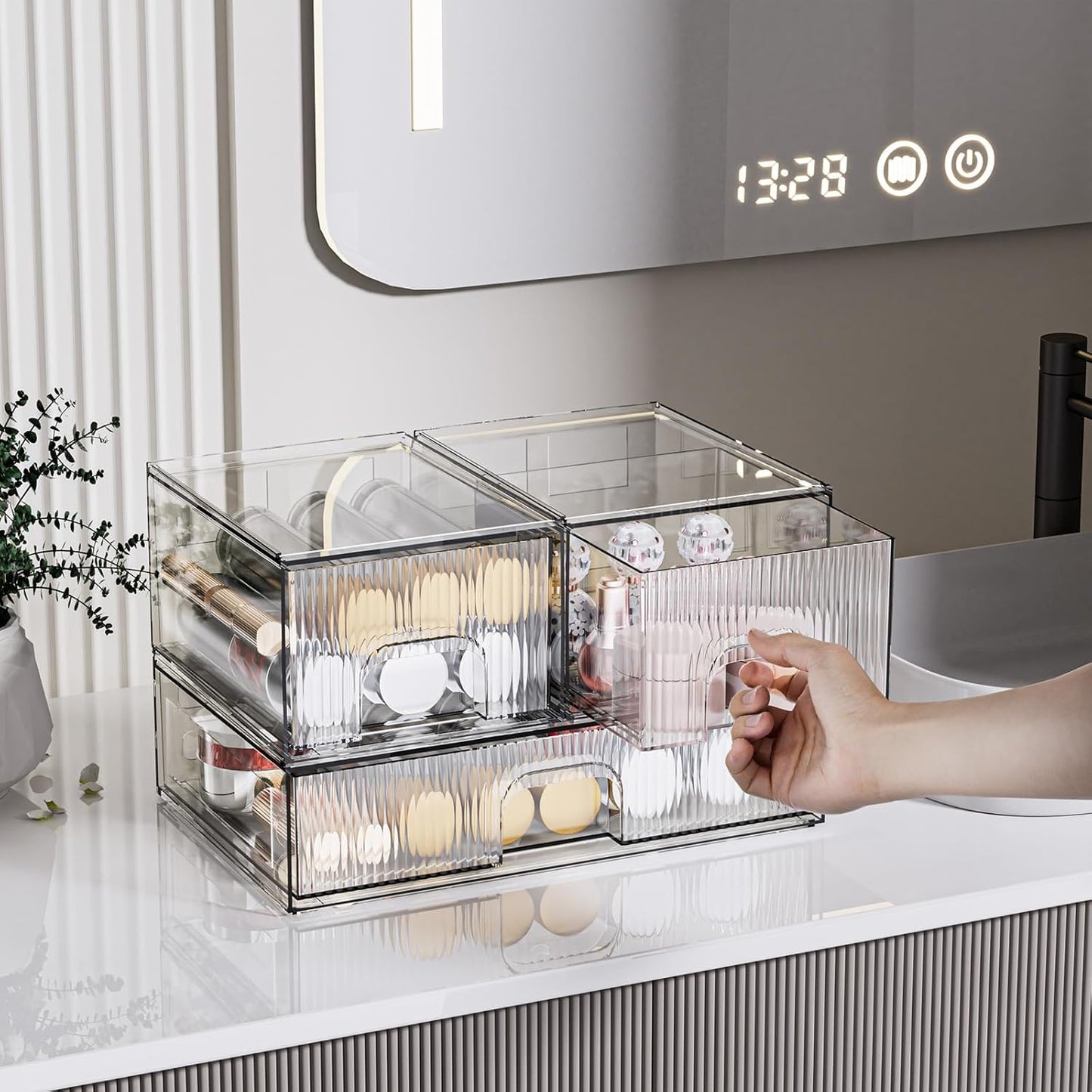 ZHIAI 3 Pack Clear Stackable Cosmetic Organizer with Acrylic Drawers for Cosmetics and Small Items for Dresser, Vanity, Kitchen Cabinet, Pantry, Home Organization and Storage-FemmiqueWomen