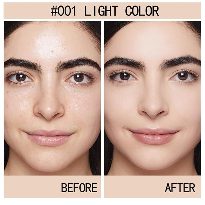 Powder Foundation,Long Wear Full Coverage Foundation with Sponge,Flawess Demi-Matte Finish,Brighten Correcting Color-FemmiqueWomen