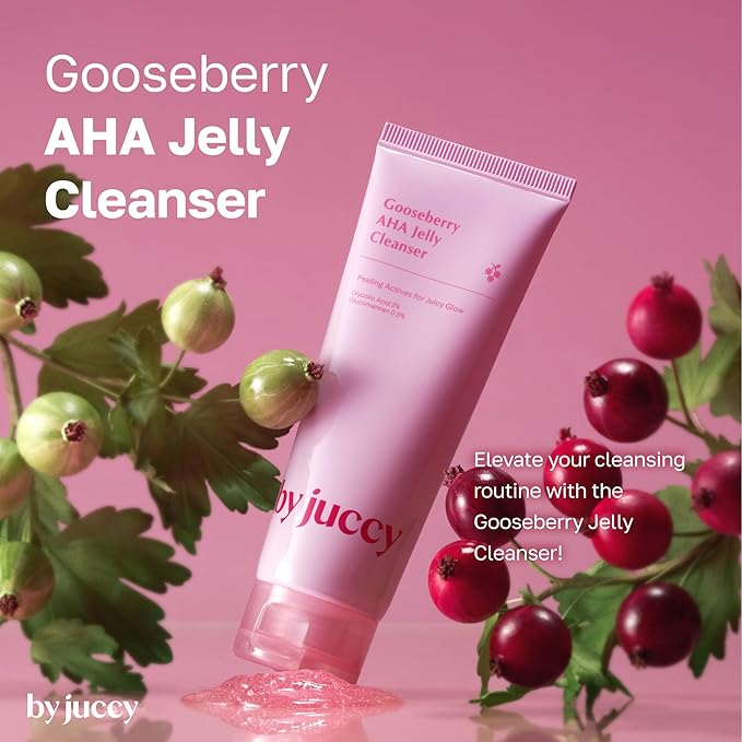 By Juccy Gooseberry AHA Jelly Cleanser | Gentle & Hydrating | Low PH | Glycolic Acid, Indian Gooseberry, Sea Buckthorn | Exfoliates Dead Skin CellsㅣKorean Face Wash | Korean Skin Care | 4.05 Fl.oz-FemmiqueWomen