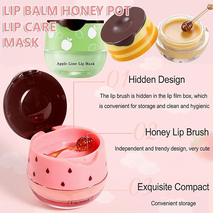 1PCS Lip Balm Honey Pot,Honey/Apple Lime Lip Mask Overnight Moisturizing Lip Balm,Hydrating Prevention Dry & Cracked Lip Exfoliator Lip Wrinkle Care Sleeping Lip Mask (Apple Lime)-FemmiqueWomen
