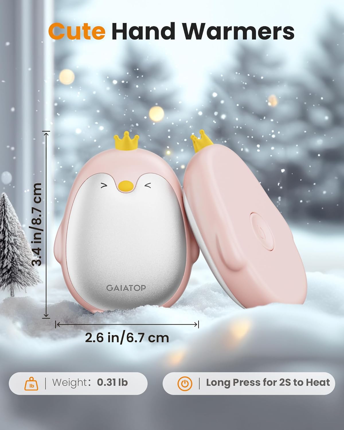 Gaiatop Magnetic Hand Warmers Rechargeable 2 Pack, 3 Settings Pocket-Sized Cute Penguin, Fast Hot Hands Reusable Portable Electric Heater for Camping Hunting Golf, Gifts for Women Men-FemmiqueWomen
