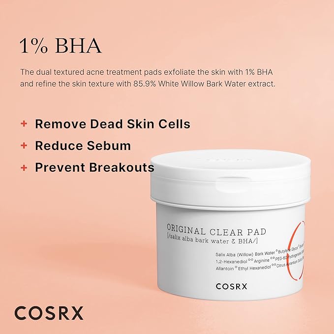 COSRX BHA Toner Pads, 70 Sheets, Exfoliating Pads for Dead Skin & Blackheads, Minimize Pores, Prevent Breakouts, Improve Skin Texture, Korean Skin Care-FemmiqueWomen