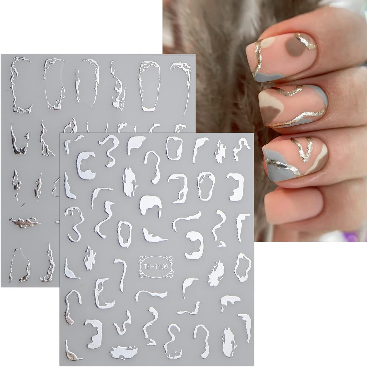 JMEOWIO 9 Sheets Marble Line Nail Art Stickers Decals Self-Adhesive Pegatinas Uñas Silver Nail Supplies Nail Art Design Decoration Accessories-FemmiqueWomen