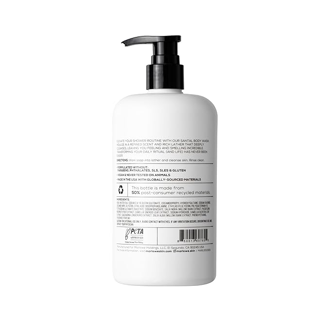 MARLOWE. No. 103 Body Wash 15 oz Pump, Santal, Energizing & Refreshing Shower Gel, Willow Bark & Green Tea Extracts, Cleanses, Moisturizes, Smooths & Nourishes, Warm Amber, Spice & Citron Scent-FemmiqueWomen