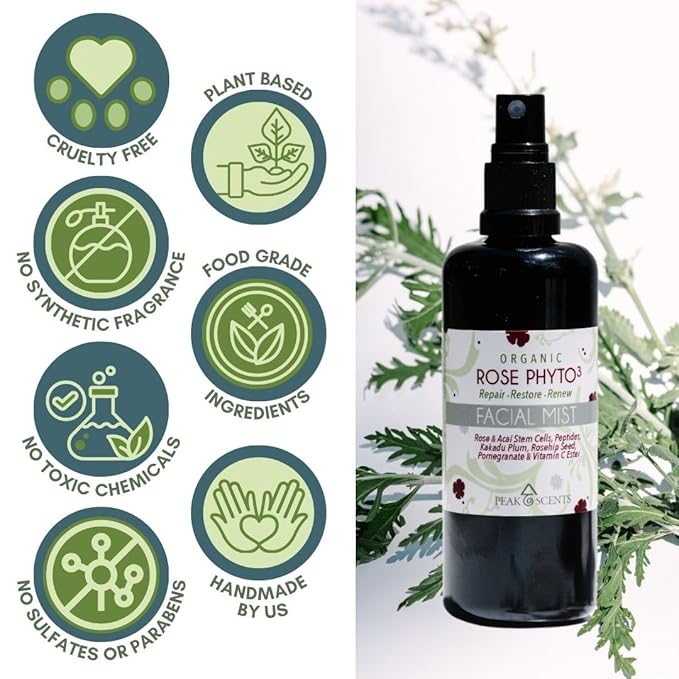 Organic & Vegan Rose Phyto³ Water Facial Spray - Moisturizing Face Mist & Setting Spray, Soothing, Hydrating Mist Rose Water For Face - Great for Facial Massaging (4 oz)-FemmiqueWomen