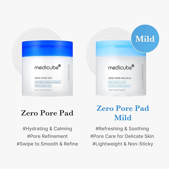 Medicube Zero Pore Pads Mild 2.0 (70 units) - Gentle Calming Toner Pads for Exfoliation, Minimizing Pores, and Blackhead Removal with PHA - Ideal for All Skin Types - Korean Skin Care-FemmiqueWomen