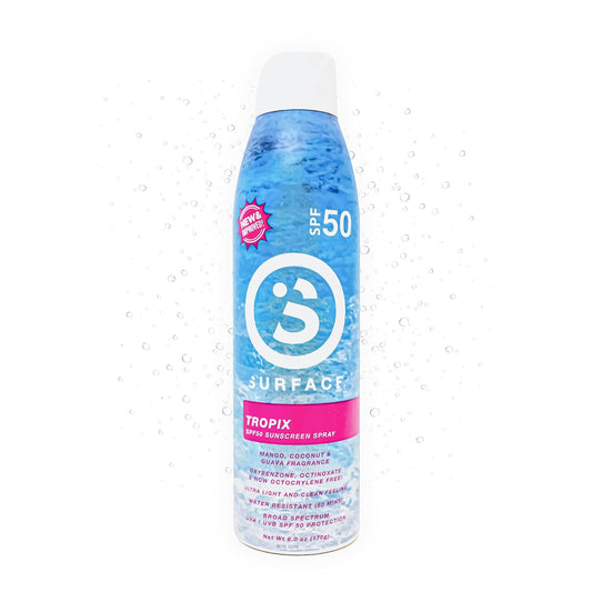 Surface Sunscreen Spray SPF 50 for Body, Lightweight Natural Formula, Reef Friendly, Broad Spectrum UVA UVB Protection, Water Resistant Sun Care for 80 Minutes Outdoor Use, Tropical Scent, 6oz-FemmiqueWomen
