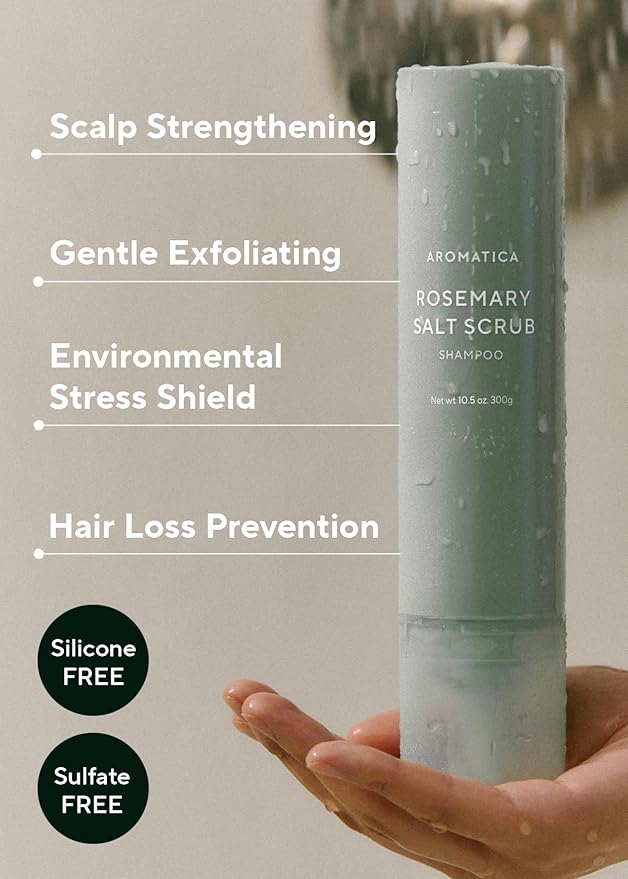 AROMATICA Rosemary Salt Scrub Shampoo - Hair Loss Korean Scalp Detox Shampoo with Rosemary Scalp Oil | Scalp Exfoliator with Salt Scrub for Oily Scalp | Sulfate Free, Silicone Free (10.5 oz / 300g)-FemmiqueWomen