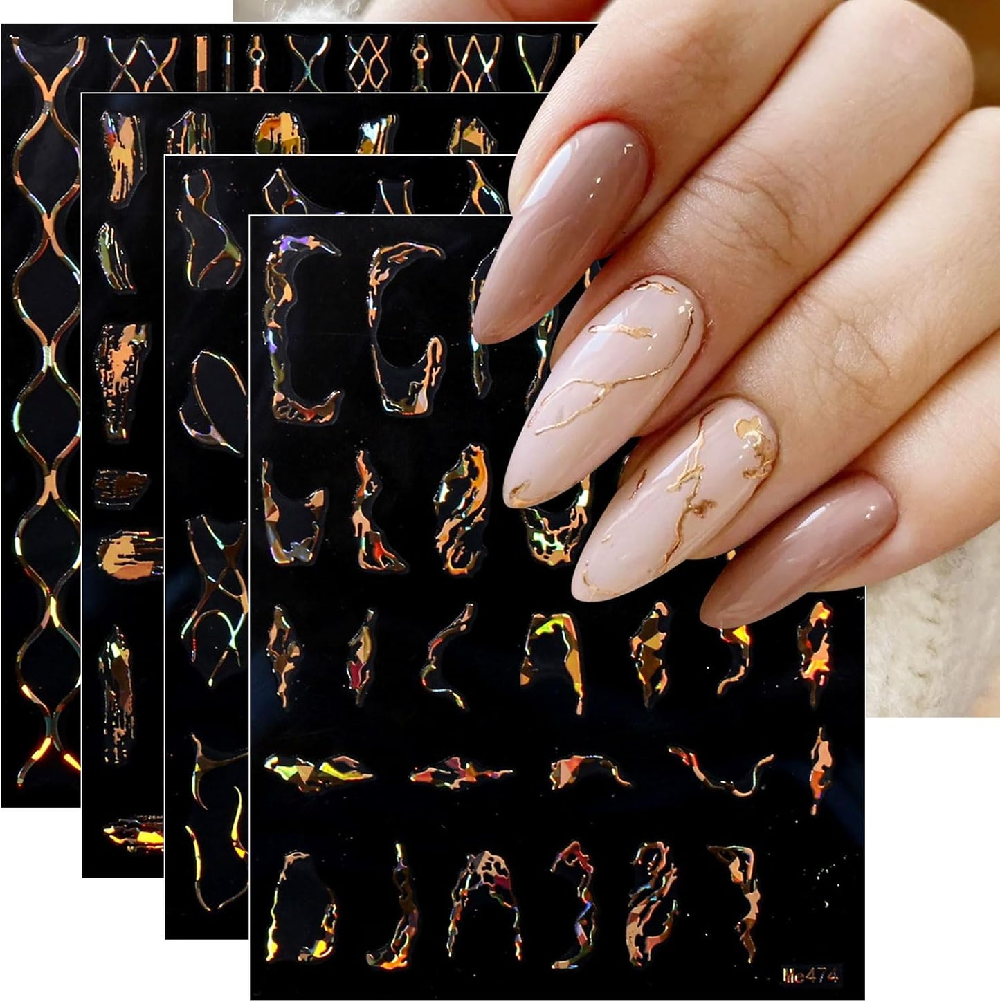 JMEOWIO 9 Sheets Marble Line Nail Art Stickers Decals Self-Adhesive Gold Nail Supplies Nail Art Design Decoration Accessories-FemmiqueWomen
