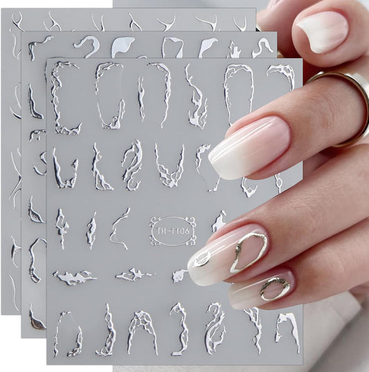 JMEOWIO 9 Sheets Marble Line Nail Art Stickers Decals Self-Adhesive Pegatinas Uñas Silver Nail Supplies Nail Art Design Decoration Accessories-FemmiqueWomen