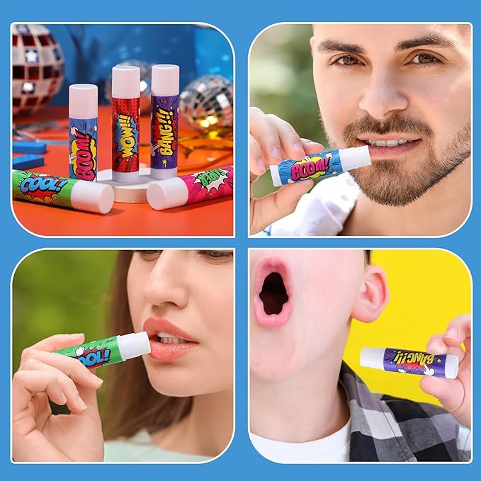 100 Pcs Hero Party Favors Lip Balms Bulk for Kids Birthday Party Moisturizing Lip Balm for Hero Themed Celebration Gifts Lip Care Products for Classroom Rewards Favor Party Supplies-FemmiqueWomen