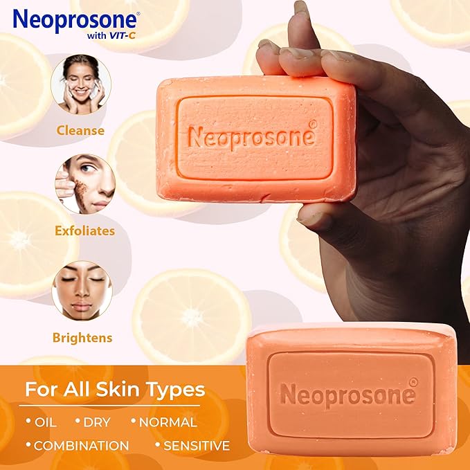 Neoprosone Skin Brightening Soap, 2.82 oz / 80 g, Hyperpigmentation Soap, Cleansing Bar, Fade Dark Spots on Knees, Elbows, Face, Private Areas, with Vitamin C and Castor Oil-FemmiqueWomen