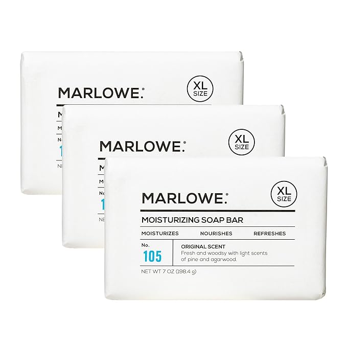 MARLOWE. No. 105 Bar Soap for Men 7 oz (3 Bars) Moisturizing Body Soap, Nourishing & Refreshing with Natural Extracts, Shea Butter, Olive Oil & Green Tea Extracts, Original Sage & Fir Scent-FemmiqueWomen