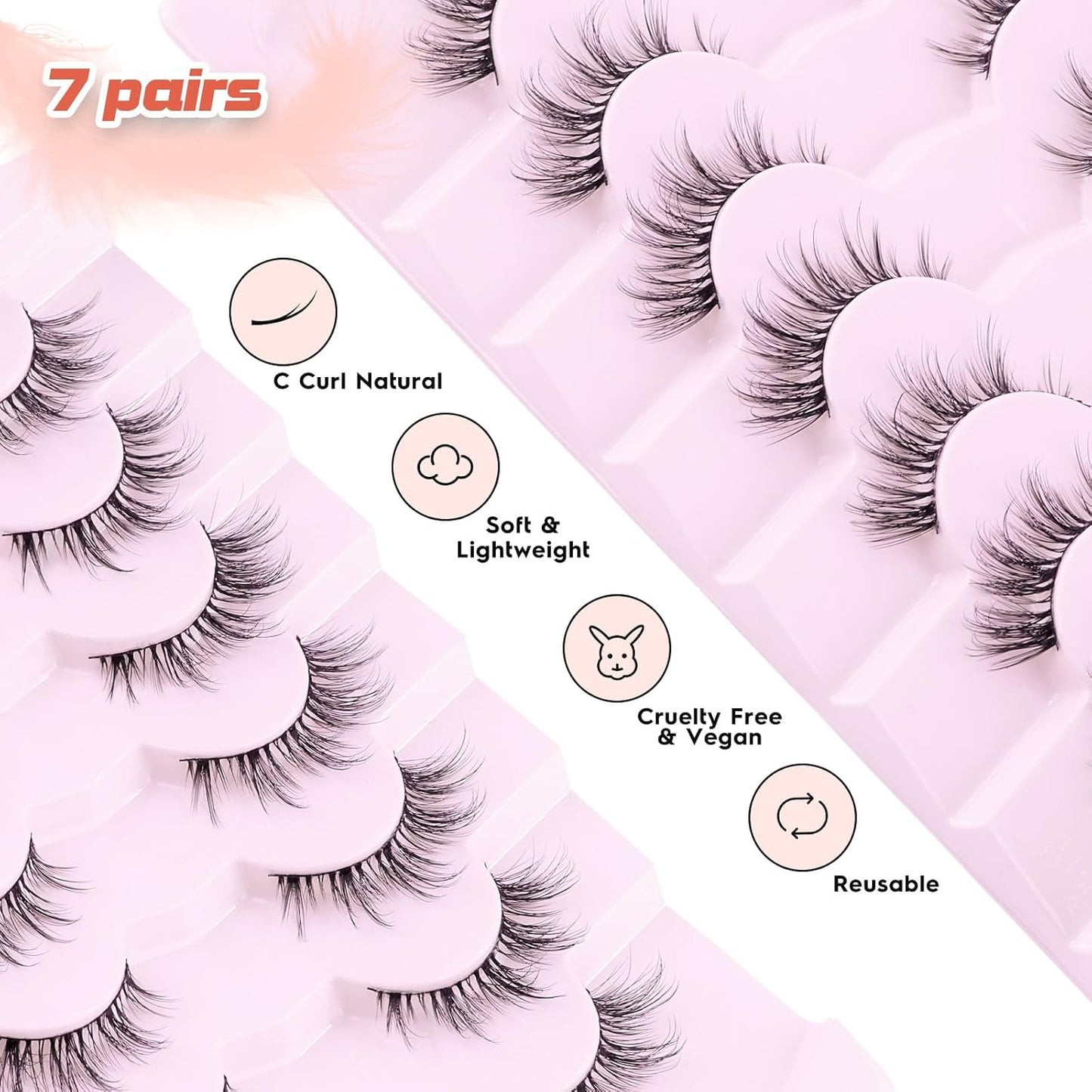 Cat Eye Lashes Wispy Eyelashes Manga Cat Eyelashes Natural Look 15mm Wispy False Lashes 3D Volume Fake Eyelashes Anime Lash Soft Faux Mink Lashes 7 Pairs Lashes Pack Siligli-FemmiqueWomen