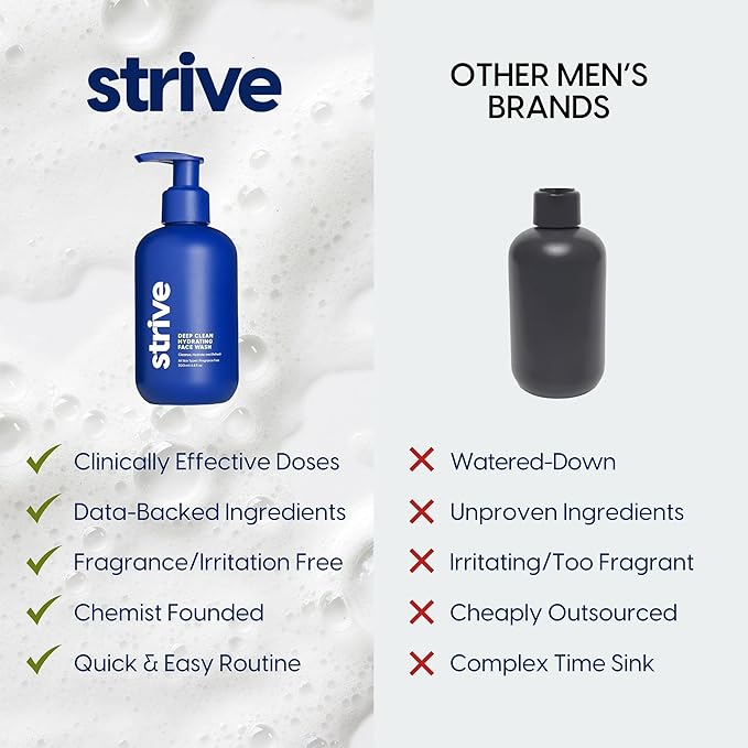 Strive Hydrating Men's Face Wash - Deep Cleans Pores, Exfoliates & Brightens - Refreshing Aloe Vera, Hyaluronic Acid & Niacinamide - Fragrance Free Men's Skincare - 200ml-FemmiqueWomen