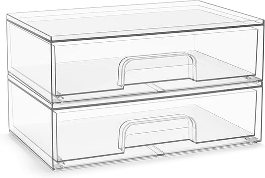 Sorbus Acrylic Storage Containers - 2 Pack, Stackable Storage Bins Set for Bathroom Organization - Clear Acrylic Drawer Organizers - Makeup Case Pull-Out Drawers (12.1’’ Wide)-FemmiqueWomen
