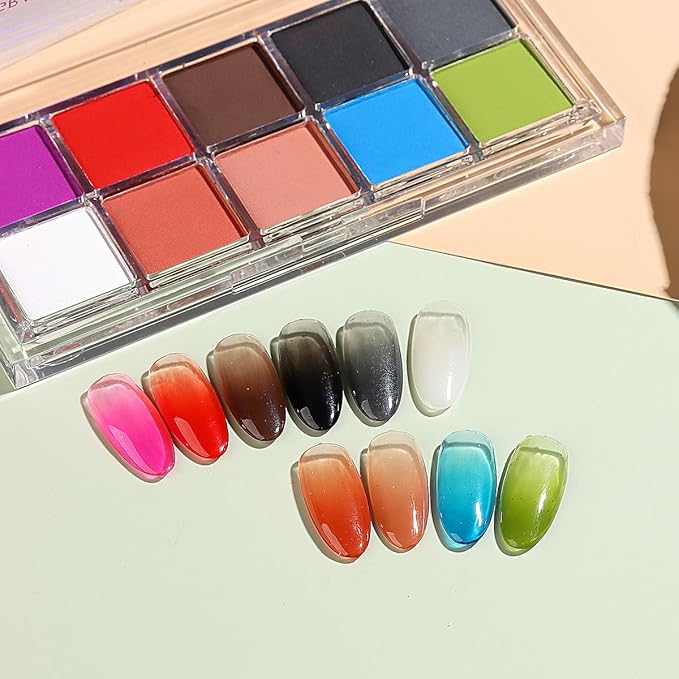 10 Colors Solid Neon Phosphor Nail Powder Set Fluorescent Gradient Iridescent Pigment Powder Glitter Dust Kit for Gel Polish Nail Art Decorations-FemmiqueWomen