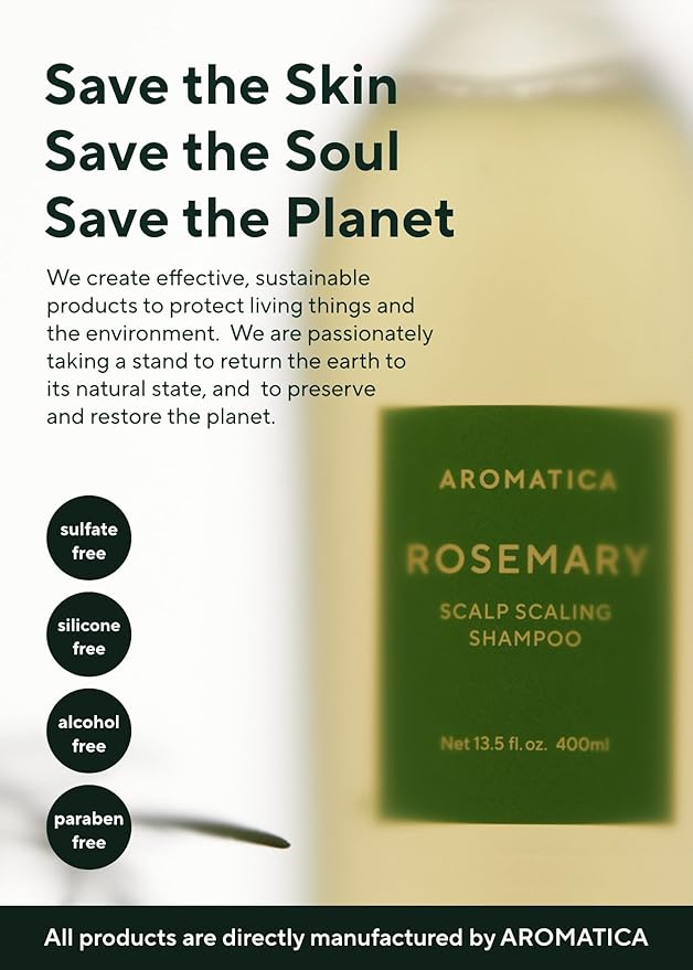AROMATICA Rosemary Scalp Scaling Shampoo - Korean Hair Care with Thinning Hair Loss Natural Rosemary Essential Oil for Women - Vegan Hair Growth - Free from Sulfate, Silicone, and Paraben (13.53 oz)-FemmiqueWomen